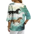 thumbnail image 3 of Daiosportswear Womens Western Tops 3/4 Length Sleeve Shirts V Neck Graphic Shirts Loose Shirt,Linen Shirts for Women Multicolor-F L(L), 3 of 7