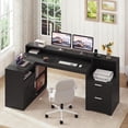 thumbnail image 3 of YANGLI 62.2" Farmhouse L-Shaped Desk with Drawers, Shelves & Power Outlet, Monitor Stand & Printer Shelf, Black, 3 of 6
