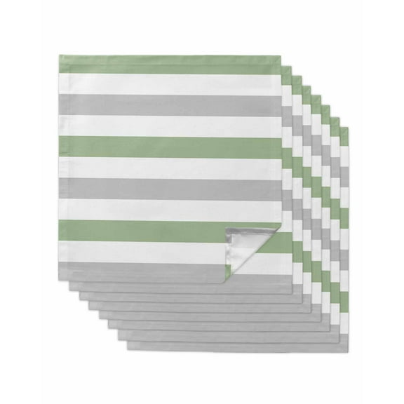 nqOlkjepod Sage Green Grey Striped Cloth Napkins Set of 8 Reusable Dinner Napkins, Farmhouse Sage Green Stripes Cocktail Napkin Washable Table Napkins for Wedding/Holiday Party/Baby Shower 20"x20"