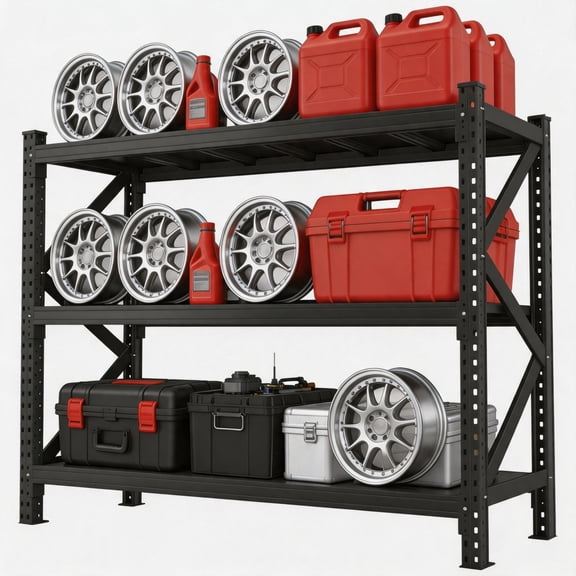 High Capacity Garage Shelving, Double-Layer Thickened Metal Panel Design, 5000LBS Weight Bearing Industrial Storage Solution, Black, 67"W x 20"D x 63"H, 3 Tier