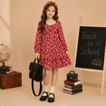 thumbnail image 2 of Lanbubble Girls Fall Dress Long Sleeve Floral Tiered Casual Flowy Dresses Square Neck A Line 7-14Y, 2 of 5