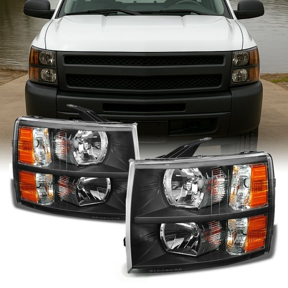 AKKON - For 2007-2013 Chevy Silverado Replacement Black Bezel Headlights Driver/ Passenger Head Lamps Pair Replacement