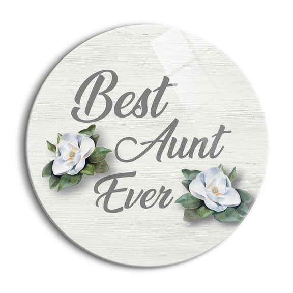 Best Aunt Ever White Woodgrain Floral 24 inch Glass Round Wall Hanging Sign