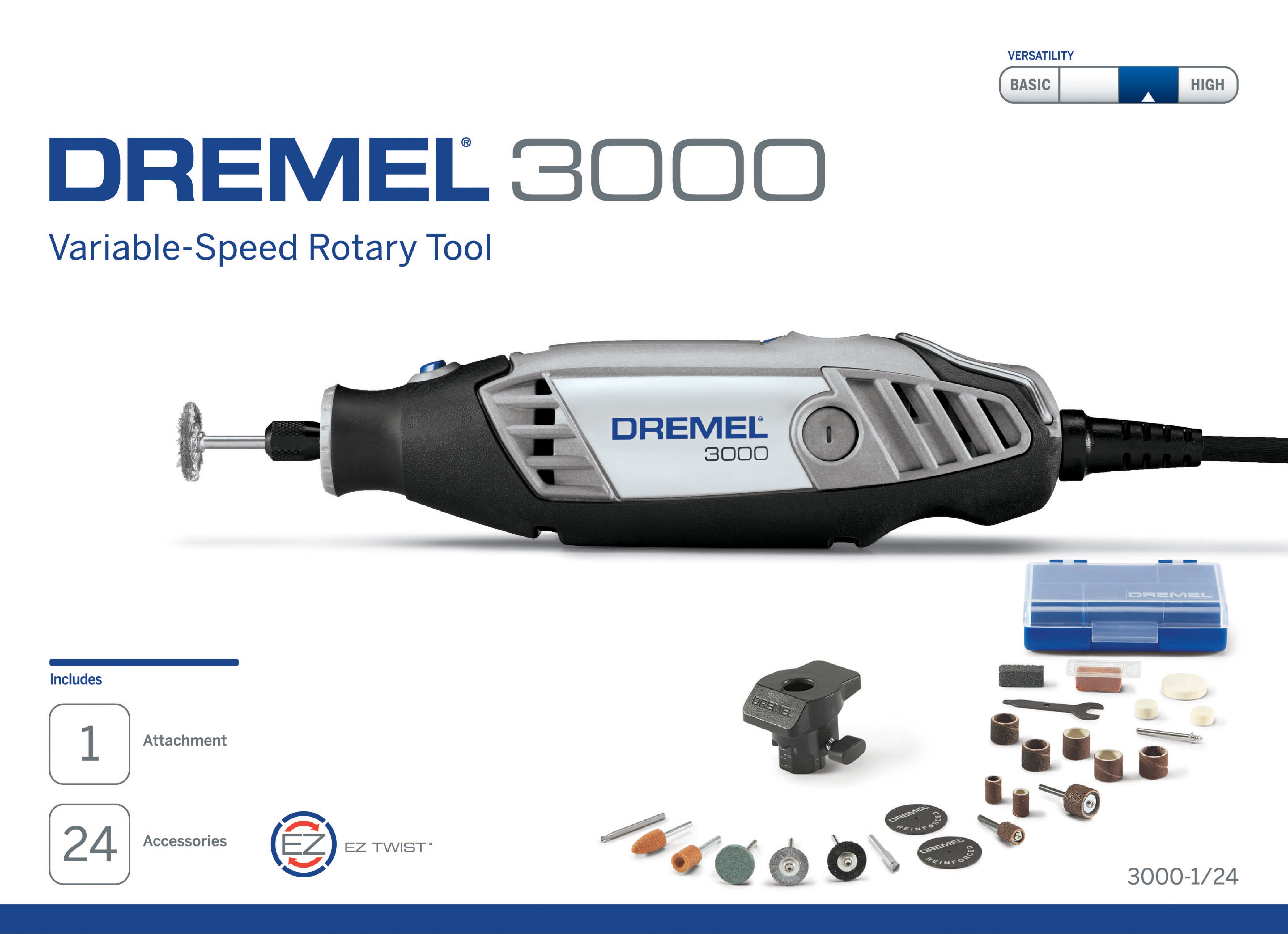 Kærlig Utålelig visuel Dremel 3000-1/24 Variable-Speed Rotary Tool Kit - 1 Attachment & 24  Accessories, Ideal for Variety of Crafting and DIY Projects – Cutting,  Sanding, Grinding, Polishing, Drilling, and Engraving - Walmart.com