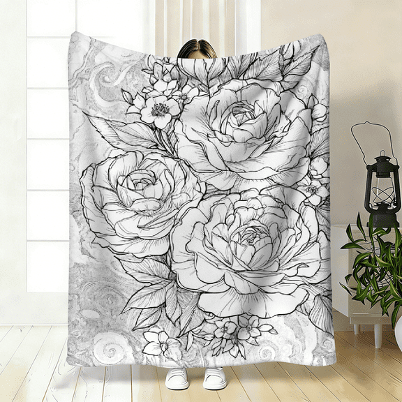 Single Piece 2D Flat Rose Cluster pattern Flannel Blanket with High-Definition Print. Cozy And Warm Flannel Blankets Suitable for Travel, Camping, Sofa, Living Room.