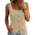 thumbnail image 3 of Craaazy Sleeveless Tops for Women Relaxed Fit Solid Color Square Neck Button Down Blazer Vests with Pockets for Daily Wear, 3 of 9