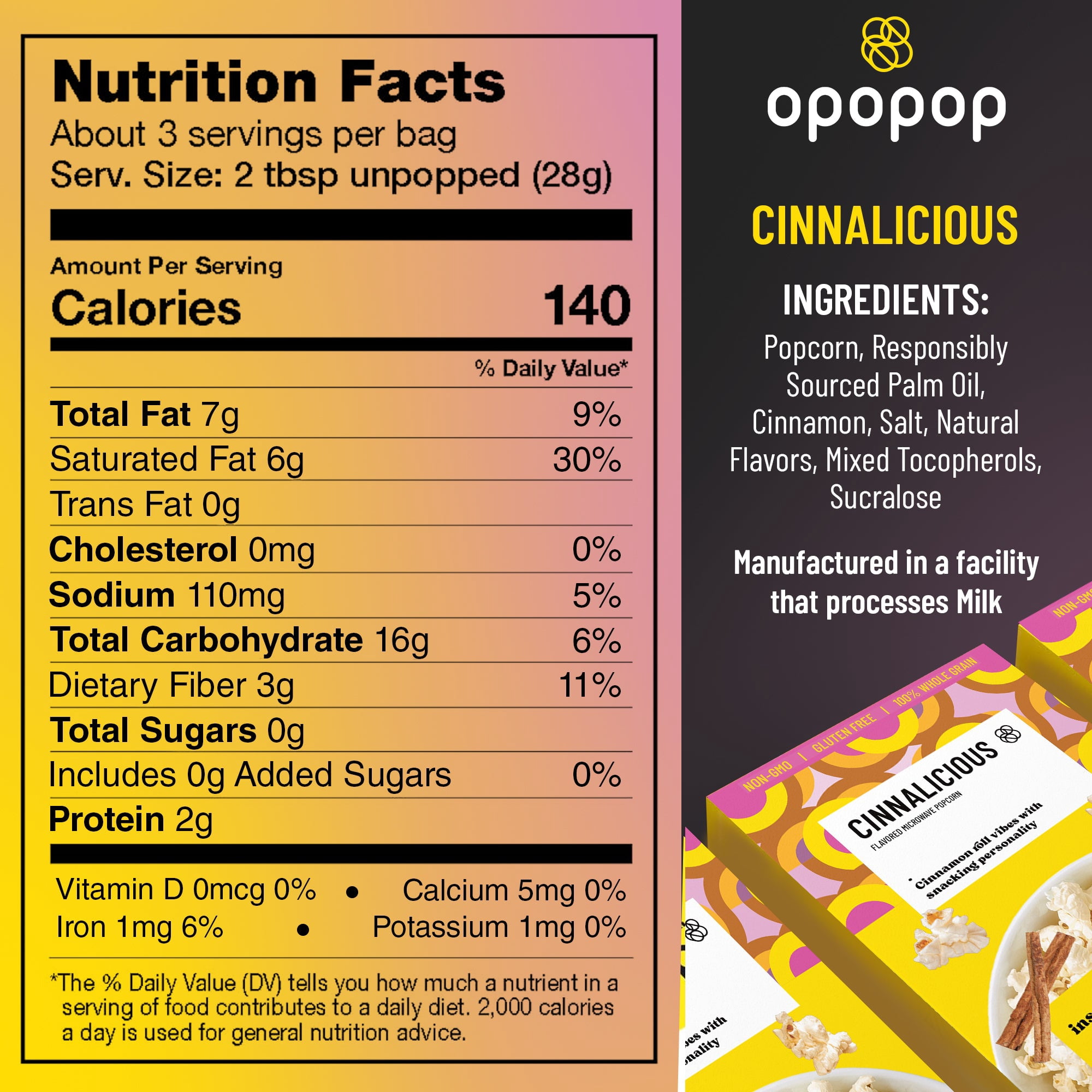 Opopop Microwave Popcorn Cinnalicious Flavor 2.8oz/6ct
