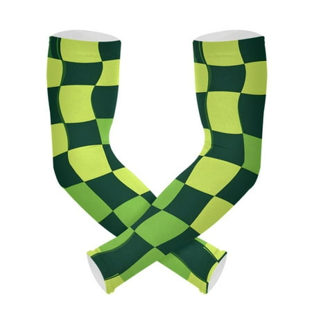 ALAZA Green Checkered Pattern UV Sun Protection Arm Sleeves UPF 50+ Compression Cooling Sleeve 1 Pair
