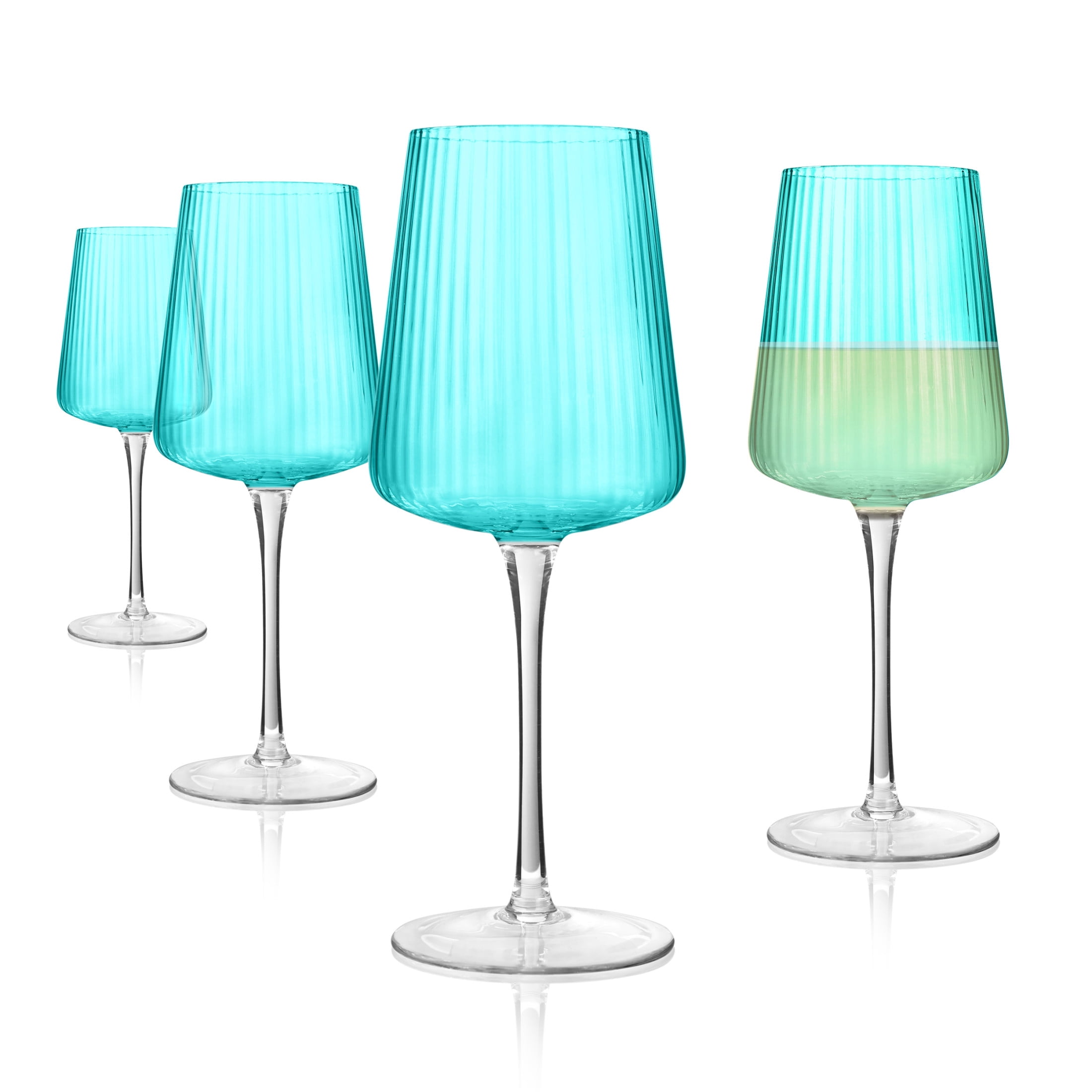 Artland Soho Optic 8.5 oz Champagne Flute & 14 oz Goblet (8-Piece Set) - Stemmed Glasses for Weddings, Parties - Versatile Use Cocktails, Prosecco, Wine Ideal Gift Idea, Dishwasher Safe (Turquoise)