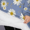 thumbnail image 3 of Oversized Wearable Blanket Hoodie,Blue Daisy Flower Pattern Sherpa Blanket Hoodie with Super Pockets,Super Warm Fuzzy Pullover for Women & Men, 3 of 6
