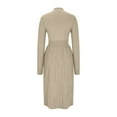 thumbnail image 4 of Lovskoo Women Long Sleeve Sweater Dress Fall Winter Cute Mock Neck Casual Knit Pleated Pullover Formal Dresses Beige, 4 of 7