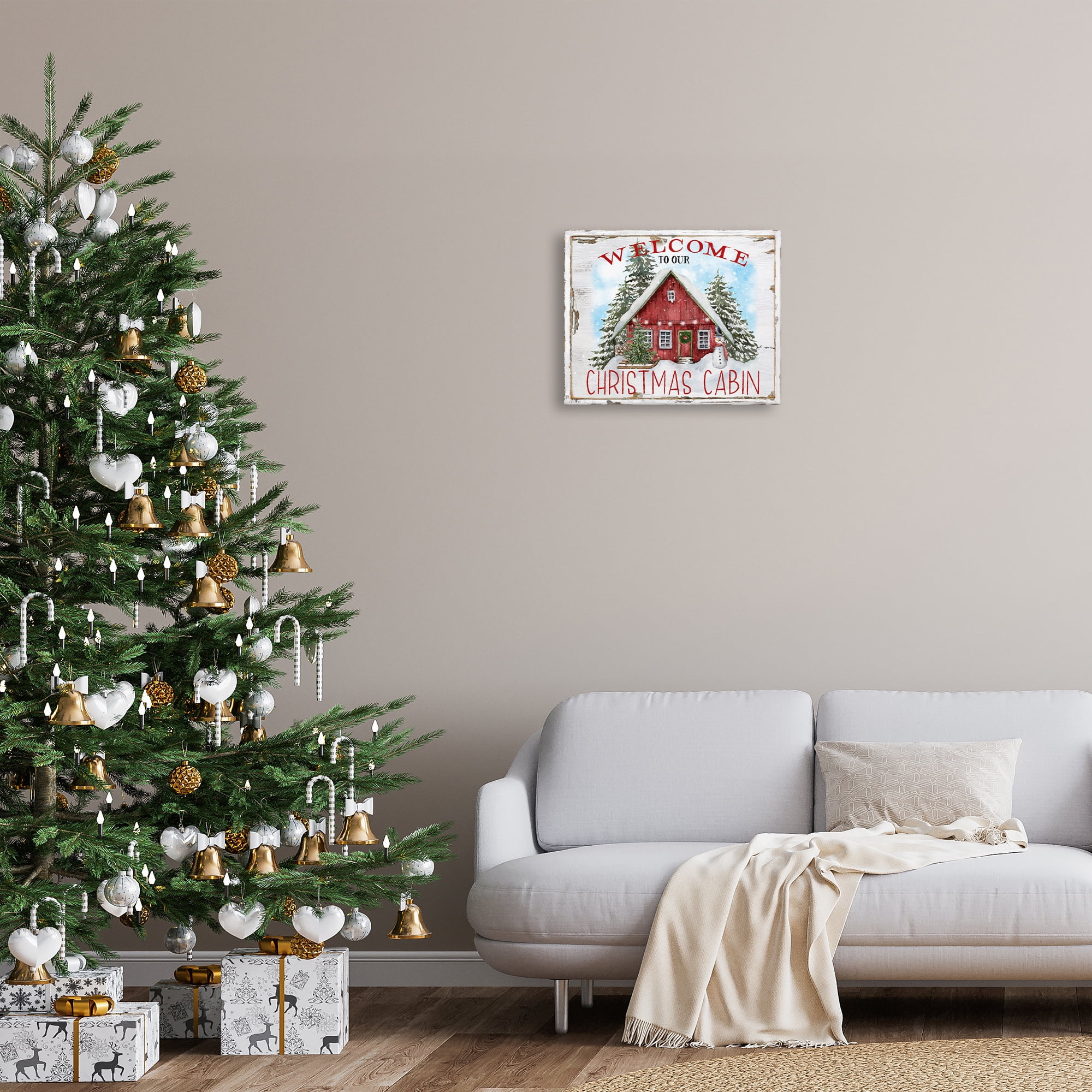 Stupell Industries Christmas Cabin Welcome Holiday Painting Gallery Wrapped Canvas Art Prints Wall Art, 20 x 16