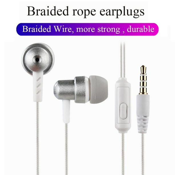 Audífonos K2 intrauditivos de cable trenzado con micrófono (plata + blanco)