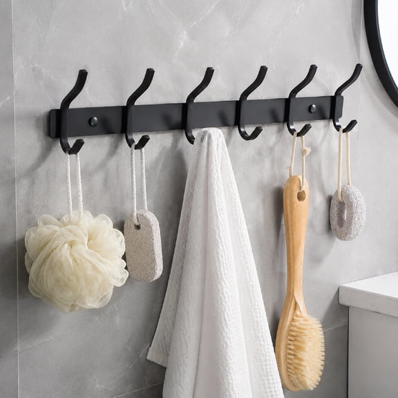 Wall Hooks Wall Mount 17 inch Stainless Steel 6 Hooks Black Heavy Duty for Entryway Bathroom Kitchen