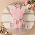 thumbnail image 4 of Baby Onesies Girl Baby Girl Clothes Infant Summer Outfits Cute Sweet Bow Print Mesh Ruffle Sleeveless Romper Headband Set, 4 of 8