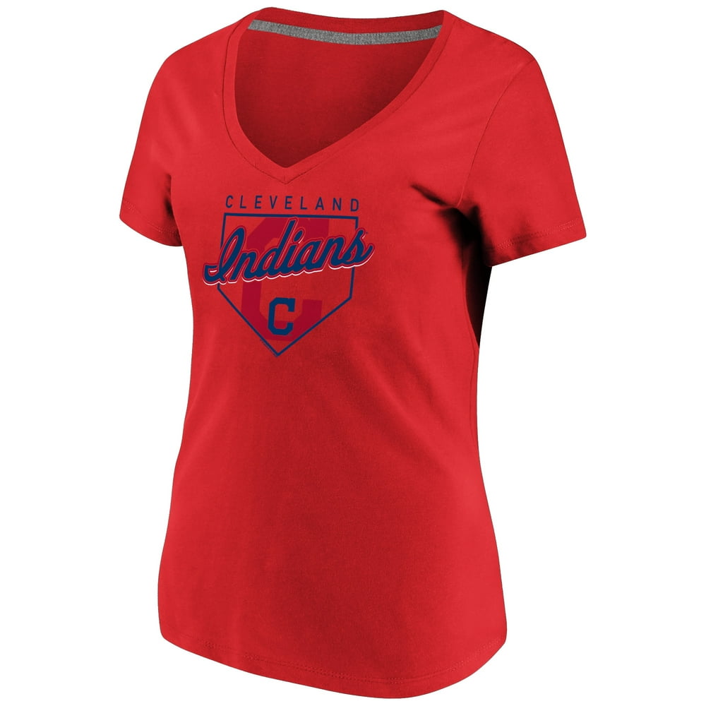 Women's Majestic Red Cleveland Indians Cling to the Lead V-Neck T-Shirt ...