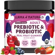 Llama Naturals Probiotics for Women and Men with Prebiotic Fiber, Vegan, Organic, Probiotic Gummies for Gut Health Support, Adults Real Fruit Gummy Vitamins, No Added Sugar Cane, Mixed Berry, 60 Ct