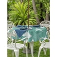 thumbnail image 3 of Outdoor Tablecloth with Umbrella Hole for Patio/Picnic/Party/Camping, Green Coastal Waterproof Table Cloth Round Cover Washable, Summer Ocean Nautical Starfish Shells (Dia 60"), 3 of 9