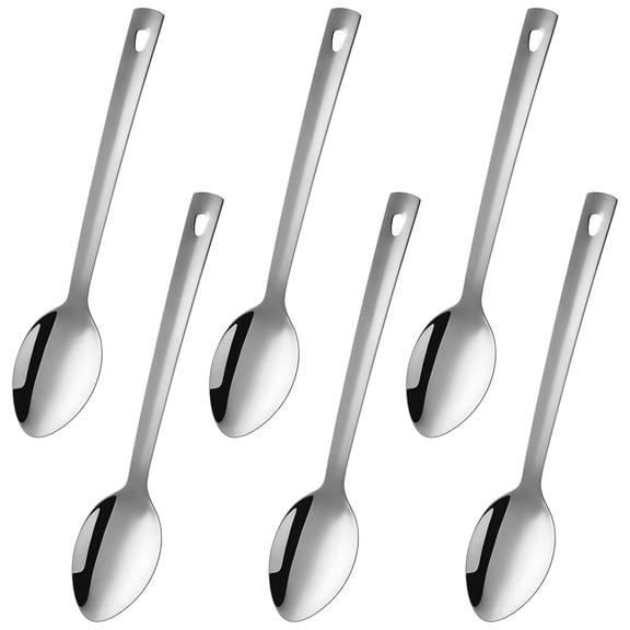 Serving Spoons Set of 6, Stainless Steel Large Buffet Spoons with Hole for Hanging, Ergonomic Design, Mirror Polished for Cooking Parties Buffets