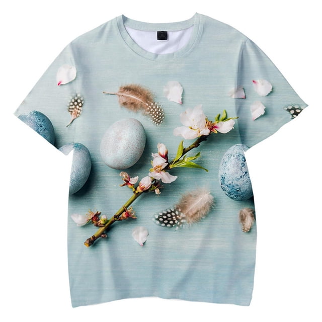 Gibobby Playera De Algodón Camiseta de manga corta con estampado Digital 3D para niños, huevos de Pascua para niños y niñas, regalo de Pascua(Blanco, 4-5 Años)