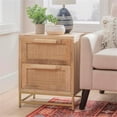 thumbnail image 2 of Linon Josie Wood 2 Drawer Side Table Cane Detailing Gold Metal Base in Natural, 2 of 13