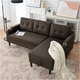 thumbnail image 4 of JERFIT Modern Fabric Sofa with Storage Ottoman, Brown 3-Seater Couch for Living Room, Comfortable Convertible Lounge Sleeper Sectional with Thick Foam Cushions, 4 of 10