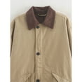 thumbnail image 3 of Mid-Length Oversized Canvas Jacket for Women with Contrast Corduroy Collar, Loose Fit Utility Coat, Lightweight Casual Workwear Outerwear, 3 of 7