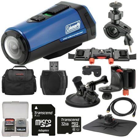 Coleman Aktivsport CX9WP GPS HD Video Action Camera Camcorder (Blue) with 32GB Card + Car Suction Cup & Dashboard Mounts + Case + HDMI Cable + Kit