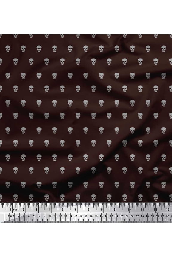 Brown Viscose Chiffon Fabric Skull Skull Print Fabric by Yard 42 Inch Wide