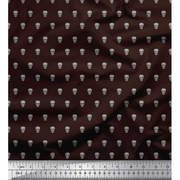 Soimoi Brown Poly Georgette Fabric Skull Skull Print Sewing Fabric Yard 52 Inch Wide