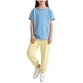 thumbnail image 2 of Girl 2-Piece Solid Color Round Neck Short Sleeved Top, Elastic Pants, Casual Fashion Set Sizes 1-12, 2 of 8