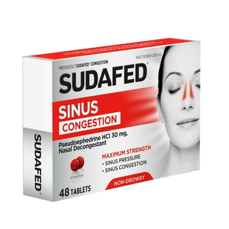 Sudafed Sinus Congestion Maximum Strength Decongestant Tablets, 48 ct