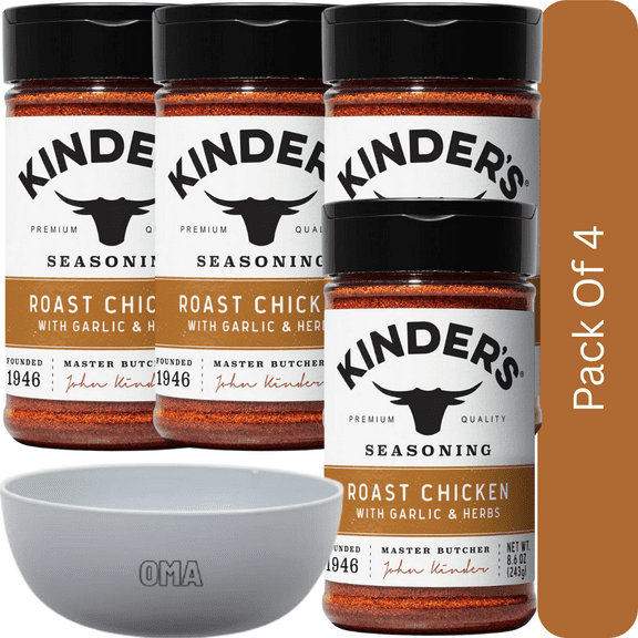 Kinder’s Roast Chicken with Garlic & Herbs Seasoning, 8.75 oz-4pk, With Olive White Bowl By OMA