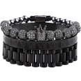 thumbnail image 1 of Pulsera tejida con corona de bolas de circonio personalizada Pulsera de acero inoxidable con caracteres romanos Pulsera de acero de titanio para hombre negra, 1 of 5