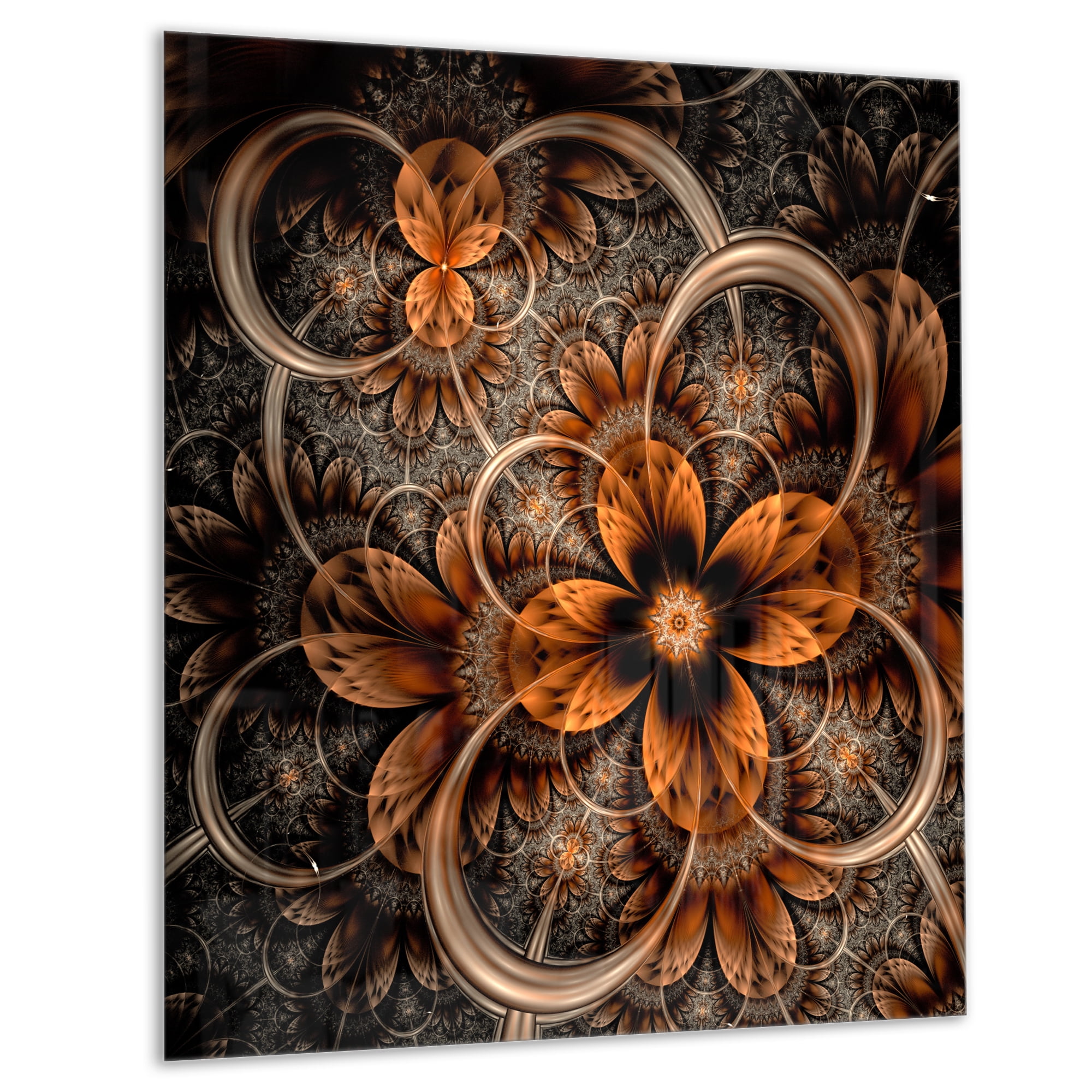 DESIGN ART Dark Orange Digital Art Fractal Flower - Large Floral Glossy Metal Wall Art 30 in. wide x 40 in. high