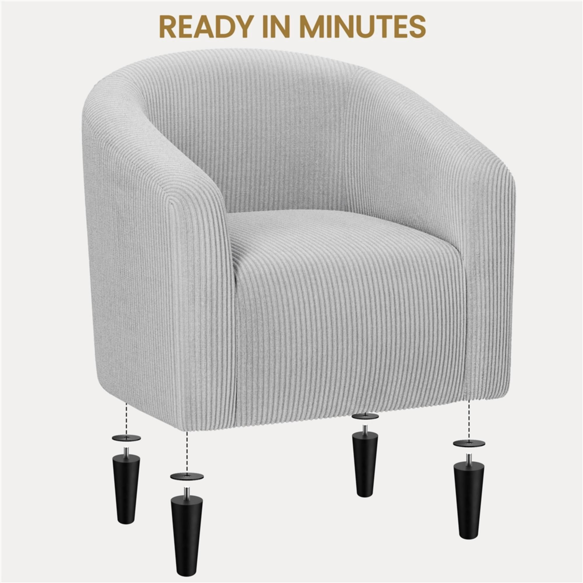 Renwick Corduroy Fabric Accent Barrel Chair with Elastic Foam Fills, Light Gray