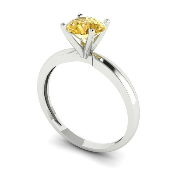 1 ct Round Cut Yellow Moissanite Solitaire Engagement Ring for Women in 14K White Gold