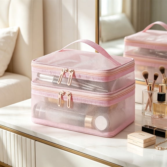 Bwomeauty Travel Accessories, 1Pcs Two Layered Large Capacity Storage Bag Portable Toiletries Bag Large Capacity Makeup Bag Travel Storage Bag Two Layered Pencil Case, Family Gifts