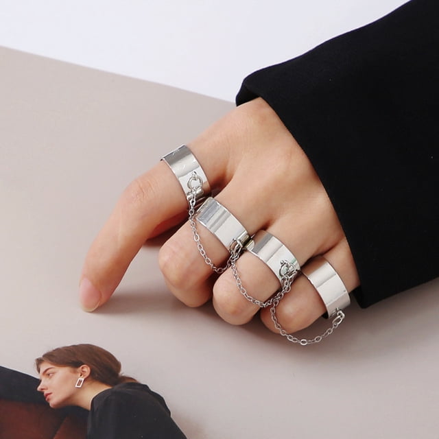 Fiudx Anillos de Moda, Conjunto de Cadete de Aleación Personalizada, Diseño de Una Sola Pieza Estilo Punk, Anillos Combinados con Una Estructura Única, Ropa Casual para Día a Día, para Mujeres y Niña