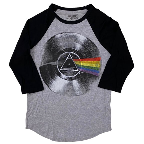 Pink Floyd Men's Officially Licensed Dark Side Of The Moon Baseball Curve Hem Raglan Tee T-Shirt (Small, Heather Gray/Black)