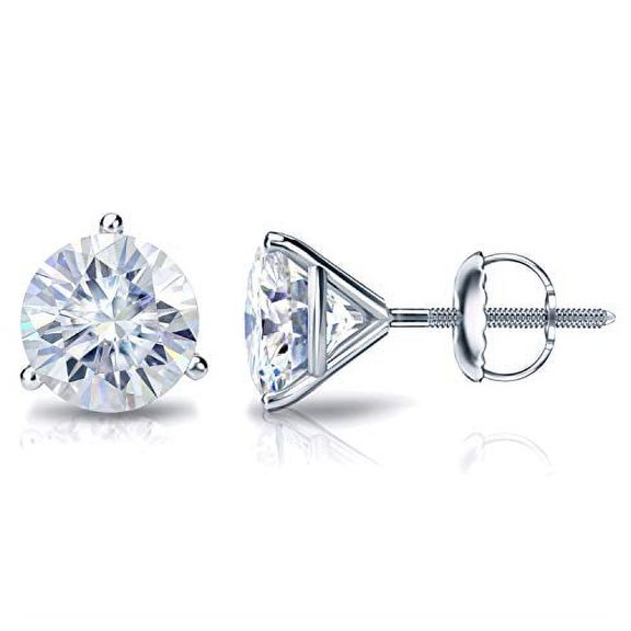 Platinum Round Moissanite Stud Earrings (1ct TGW, 5mm, H-I) 3-Prong Martini, Screw-Back by Diamond Wish