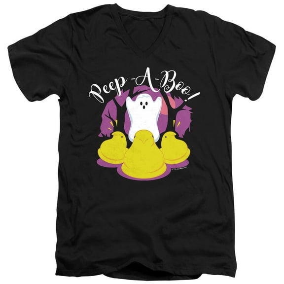 Peep A Boo Ghost Halloween Unisex Adult V-Neck T Shirt (2X-Large) Black