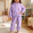 thumbnail image 3 of DJDLJWCJ Toddler Girls 2 Piece Fleece Lined Outfit Set Quarter Zip Stand Collar Sweatshirt with Elastic Waist Jogger Pants Purple Size 5, 3 of 8