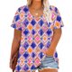 thumbnail image 2 of Camisetas Casuales de las Mujeres Más Tamaño V-Cuello Impresión Manga Corta Color Sólido Base de Verano Superior, Ligero para Diario, 2 of 9