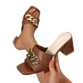 thumbnail image 4 of WRKEKC Womens Sandals Solid Square Toe Open Toe Thick Heel High Heel Slippers for Ladies Comfortable Shoes, 4 of 9