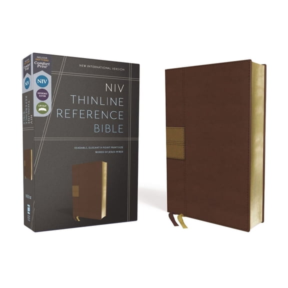 Niv, Thinline Reference Bible (Deep Study at a Portable Size), Leathersoft, Brown, Red Letter, Comfort Print, (Hardcover)