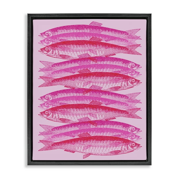 Stupell Industries Pink Layered Fish Animals & Insects Painting Black Floater Framed Canvas Art Print Wall Art, 17 x 21