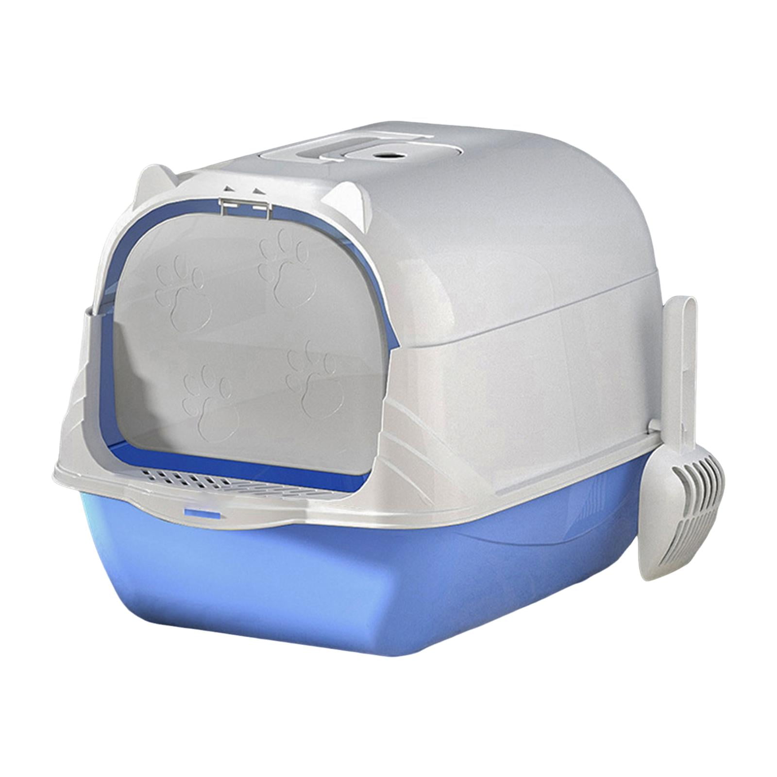 Fully Enclosed Cat Toilet Hooded Cat Litter Box with Handle Durable with Front Door Flap Heavy Duty Pet Supplies Pet Litter Box Kitten Potty Blue