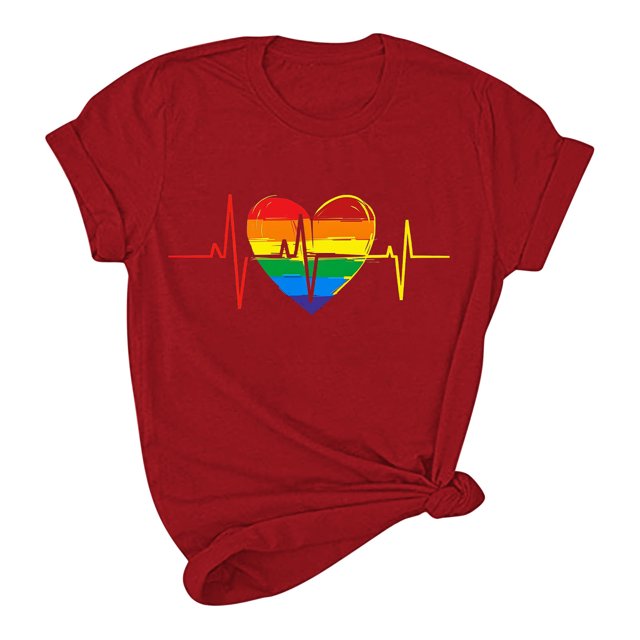 Pisexur Hauts pour Femmes T-Shirts Fierté LGBT Mode Cœur Graphique Tee Tops Été Décontracté Manches Courtes Chemises Égalité Col Rond Blouses Basiques Polyvalentes Confortables pour Sortir pour Femmes