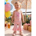 thumbnail image 4 of BemeyourBBs Baby Girl First Birthday Outfit 1st Birthday One Years Old Clothes Summer Waffled Romper Overalls Donut Sweet One Letter Embroidery Tie-up Strap Sleeveless Flared Jumpsuit, 4 of 9